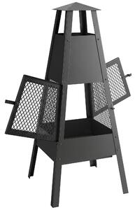 Outsunny Braciere da Esterno con Camino Conico in Acciaio e Rete Protettiva, 41x40,5x97 cm, Nero | Aosom Italy