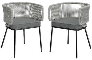 Outsunny Set di 2 Pezzi Sedie da Giardino in Polyrattan, Poltrone da Giardino con Cuscini Lavabili e Piedini Regolabili, Telaio in Acciaio, Resistenti ai Raggi UV, Grigio | Aosom Italy