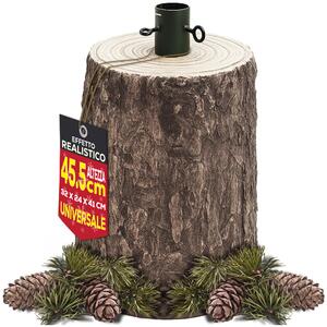 Base Supporto per Albero di Natale a Tronco 33x27x41 cm Universale con 3 Ganci in Resina Marrone