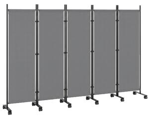 Outsunny Paravento Pieghevole a 5 Pannelli con 12 Ruote, 252x40x170 cm, Grigio Scuro | Aosom Italy