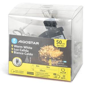 Aigostar - Catena LED da esterno 50 LED, 8 funzioni, 8 m, IP44, bianco caldo