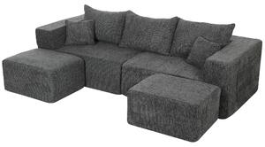 HOMCOM Divano Modulare a U 3 Posti Senza Struttura con 2 Pouf, Seduta e Braccioli Ampi, Ciniglia, Grigio Scuro | Aosom Italy