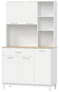 HOMCOM Credenza Cucina Alta, Mobile Dispensa Moderno con 5 Ante, Cassetto, Ripiani Regolabili, Piano d'Appoggio, Bianco | Aosom Italy
