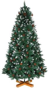 Albero di Natale Innevato King Premium 180 cm 831 Rami con Pigne e Base in Legno Verde