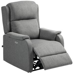 HOMCOM Poltrona Reclinabile con Poggiapiedi e USB, Sedia fino a 160 ° in Tessuto Effetto Lino, 77x91x106 cm, Grigio Scuro | Aosom Italy