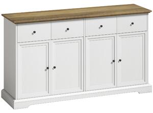 HOMCOM Credenza Cucina con 4 Ante Soft-Close, 2 Cassetti, Piano di Lavoro Marrone, Ripiani Regolabili, Bianco | Aosom Italy