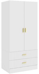HOMCOM Armadio Guardaroba 170 cm con Asta Appendiabiti, 2 Ante e 2 Cassetti Scanalati per Camera da Letto, Bianco | Aosom Italy