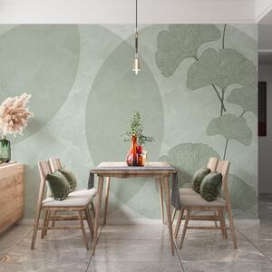 Carta da parati Grandi foglie di ginkgo e geometria di colore verde, Carta da parati 3D, Fotomurali Foglie 3D, w01465v2 : Uwalls.it