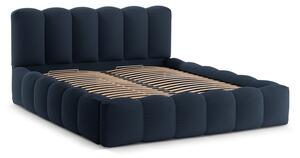 Letto matrimoniale imbottito in blu scuro con contenitore con rete inclusa 180x200 cm Lupine – Micadoni