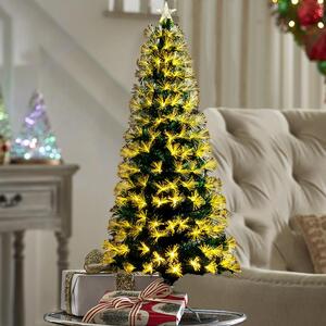 Albero di Natale Luminoso 60 cm con 65 LED a Fibra Ottica 8 Giochi di Luce e Stella LED in PVC Verde