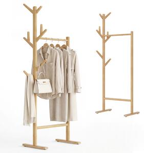 Stand Appendiabiti in Bambù 65x40x132-170 cm con 8 Ganci e Barra Portata 120 kg Quercia