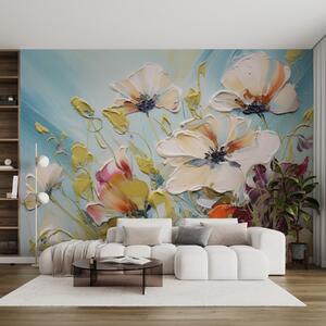 Carta da parati Papaveri bianchi astratti su sfondo blu, imitazione di pennellate, Carta da parati 3D, Carta da parati Fiori 3D, w01043 : Uwalls.it