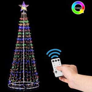 Albero di Natale Luminoso Ø80x220 cm 592 LED RGB con 8 Giochi di Luce da Esterno in Metallo Multicolore