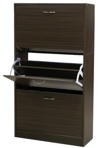 Scarpiera 3 Ante 63x24x115 cm a Doppia Profondità con Maniglie in Metallo in MDF Noce