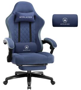 Sedia da gaming GTPLAYER, rivestita in tessuto, con imbottitura a molle, sedia girevole ergonomica, sedia da gaming con poggiapiedi, capacità di carico fino a 150 kg, colore blu scuro