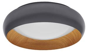 LEDVANCE ORBIS Livia Plafoniera LED con anello in metallo, decoro grigio/legno, 16W, 750lm, 3000K, 300mm, 830 friendly warm white, dimmerabile in 3 fasi con un clic, IP20, viti/spine incluse