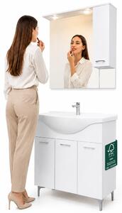 Mobile Bagno da Terra 82x34,7x88,5 cm con Lavabo Specchiera e 3 Ante in Truciolato e MDF Bianco