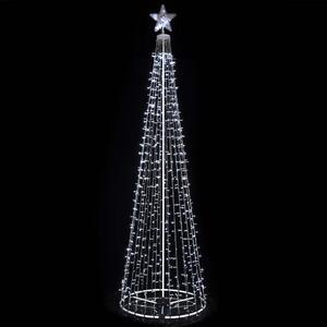 Albero di Natale Luminoso Ø80x280 cm 753 LED con 8 Giochi di Luce da Esterno in Metallo Bianco Freddo