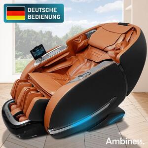 Poltrona massaggiante AMBINESS YUNA | 60 programmi di massaggio | lingua di comando: tedesco | funzione Zero Gravity | tecnologia di massaggio 3D con massaggio completo del corpo + funzione termica | misurazione dei parametri vitali | color cognac