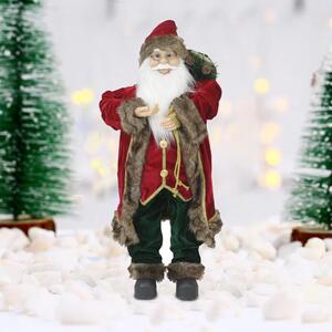 Statuina Babbo Natale 40 cm con Sacco Regali e Lanterna Vestiti in Tessuto Bordeaux