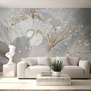 Carta da parati Primo piano di un fiore di peonia bianco con petali delicati e, Carta da parati 3D, Carta da parati Fiori 3D, w08262 : Uwalls.it