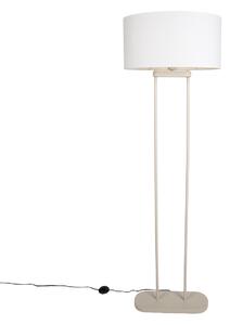 Lampada da terra beige con paralume ovale bianco lino 50cm - Thijmen