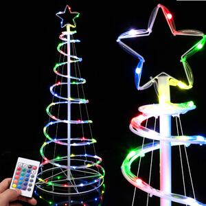 Albero di Natale Luminoso a Spirale Ø45x120 cm con 73 LED RGB e Telecomando in Ferro e PVC