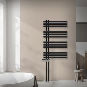 LuxeBath radiatore da bagno Iron EM 600x1000 mm nero opaco attacco laterale con set di collegamento termostato attraverso il pavimento design, senza elemento riscaldante
