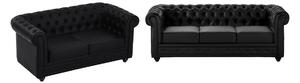 Divano 3 e 2 posti in Similpelle Nero - CHESTERFIELD