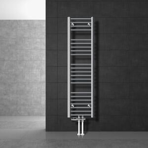 LuxeBath Radiatore da bagno attacco centrale 300 x 1400 mm cromato diritto con termostato e set di collegamento Radiatore da pavimento cromato Passage, senza elemento riscaldante