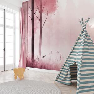 Carta da parati Acquerello foresta, nebbia, alberi, erba, paesaggio naturale, colore rosa, Carta da parati Natura, w01563v1 : Uwalls.it