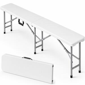 Panca Pieghevole da Esterno 182x28x43 cm con Seduta in HDPE e Struttura in Acciaio Bianco