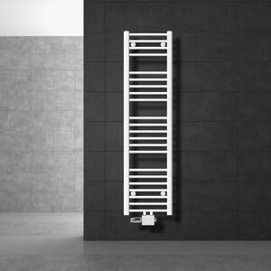 LuxeBath radiatore bagno attacco centrale 300 x 1400 mm bianco diritto con termostato e set di collegamento Angolo universale e diritto passante, senza elemento riscaldante