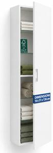 Pensile Colonna Bagno 31x16x136 cm con 1 Anta e 4 Ripiani in Vetro in Truciolato e MDF Bianco