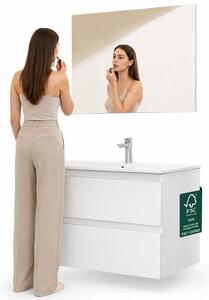 Mobile Bagno Sospeso Otranto 81x46x50 cm con Lavabo Specchio e 2 Cassetti in Truciolato e MDF Bianco