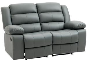 HOMCOM Divano 2 Posti Reclinabile di 135° e Imbottito con Schienale Diviso e Poggiapiedi Incluso, in Pelle PVC e Acciaio, 168x93x102 cm, Grigio|Aosom