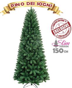 Albero di Natale Slim Pino dei Sogni Ø60x150 cm 425 Rami con Base a Croce in Metallo e PVC Verde