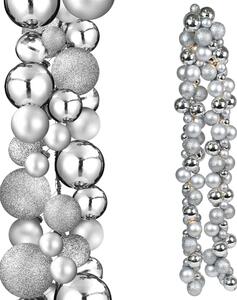 Ghirlanda Natalizia Festone LED 9,5x180 cm con 142 Palline Lucide e Opache Ø3-5 cm Argento