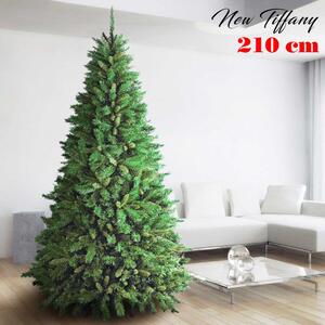 Albero di Natale New Tiffany Ø124x210 cm 1078 Rami Super Folto con Base a Croce in PVC Verde