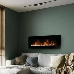Dmora Camino Elettrico Aidone 127x11x50h cm Nero, Potenza 900/1800 w Superficie Riscaldabile 30 m2 Italy