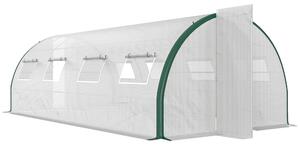 Outsunny Serra a Tunnel 6x3 m con 2 Ingressi e 8 Finestre, in PE, Poliestere e Acciaio Zincato, Bianco e Verde|Aosom
