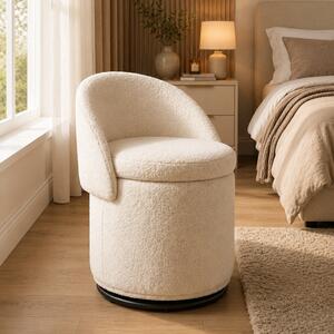 Pouf Contenitore Girevole 48x48x68 cm con Schienale Curvo e Seduta Rimovibile in Teddy Crema
