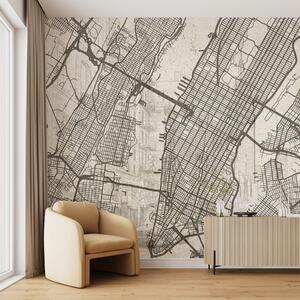Carta da parati Mappa della città di New York, disegno al tratto, architettura, colori beige, Carta da parati Mappa del Mondo, w01699 : Uwalls.it