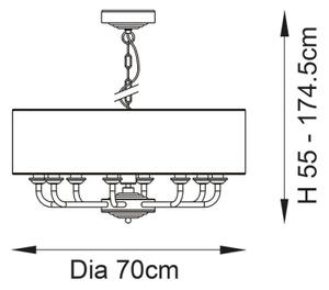 Endon 99152 - Lampadario a sospensione con catena HIGHCLERE 8xE14/40W/230V grigio/cromo opaco