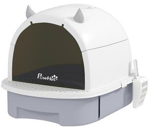 PawHut: lettiera per gatti con coperchio, paletta e cassetto di raccolta, grigia