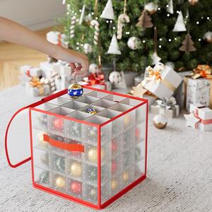 Scatola Portaaddobbi Natalizi 30x30x30 cm per 64 Palline Pieghevole con Zip in PP