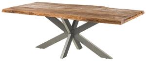 MASSIVMOEBEL24 | FREEFORM 5 Tavolo da pranzo in legno di sheesham - sabbiato natur / gambe incrociate argento matt 260x100