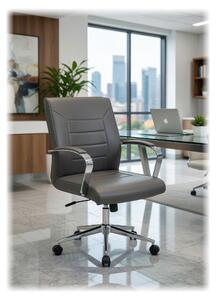 Sedia da ufficio grigia con struttura cromata robusta e design ergonomico