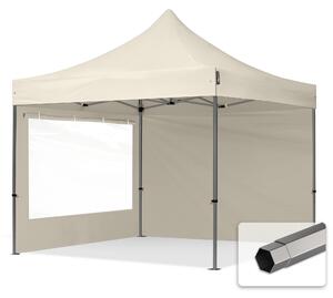 TOOLPORT 3x3m gazebo pieghevole con laterali (finestre panoramiche), PREMIUM acciaio, crema