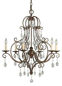 Lampadario Contemporaneo Chateau Acciaio Bronzo Moka Cristallo 6 Luci E14